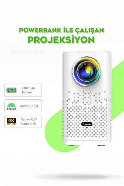 Bakeey Powerbank ile Çalışan Mini Projeksiyon | Android 13, 720P Native, 4K D...