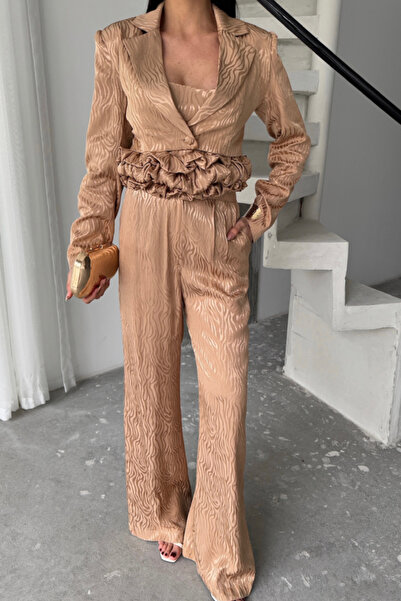 Giyimodam Jacquard Blouse Design Detail Jacket, Pants and Blouse 3-Piece Set