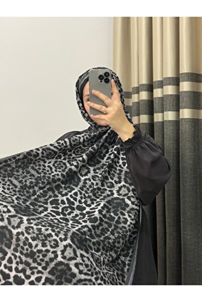 Suvoz co Leopar Desen Bambu Kraş Şal - Siyah gri