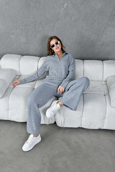 mysimy Women's Polo Neck Oversize Sweater Pants Set