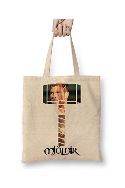 Toyaso Mjölnir Thor Λευκή υφασμάτινη τσάντα με μακριά λαβή Τσάντα αγορών Τσάν...