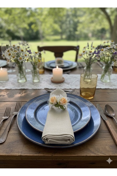 Lurji 6-Piece Handmade Double Rose Detailed Napkin Rings – Romantic & Elegant...