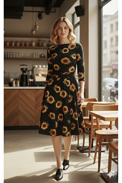 buğrahayalin Women's Fakir Sleeve Crew Neck Midi Micro Dress