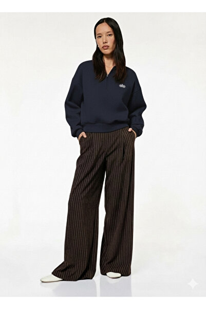 HepsitrentStore Dark Navy Half Zip Collar Sweatshirt