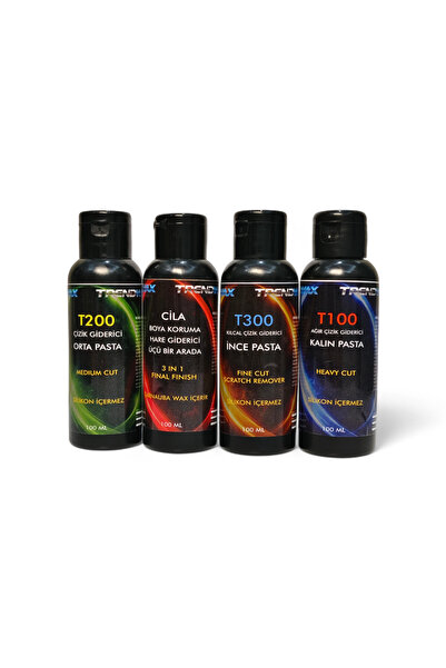 TRENDWAX 4 lü set 100ml kalın pasta 100ml orta pasta 100ml hare giderici 100m...
