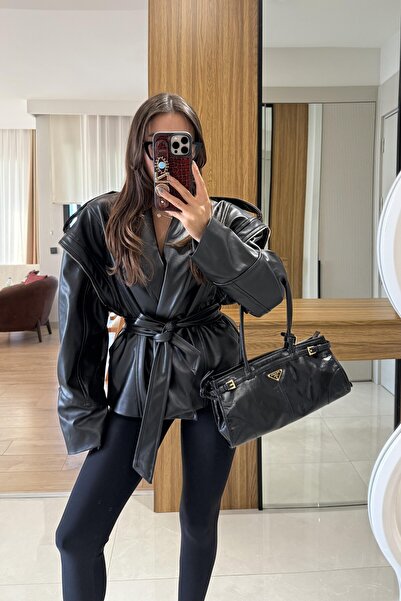 SennaStore Designer Belted Leather Jacket