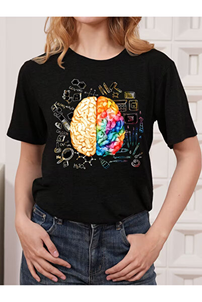 EYMORA تي شيرت مطبوع عليه علم الأعصاب والدماغ الملون