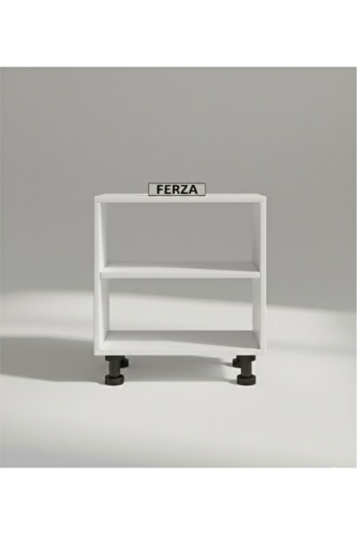 FERZA Mobilya Beyaz Renk MDF Komodin İki Raflı Ayaklı Yan Sehpa