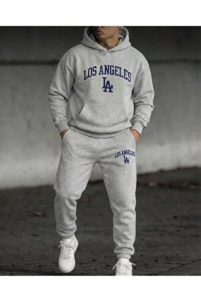 LELVANİ Los Angeles'La' Written Pattern Hooded Tracksuit Set