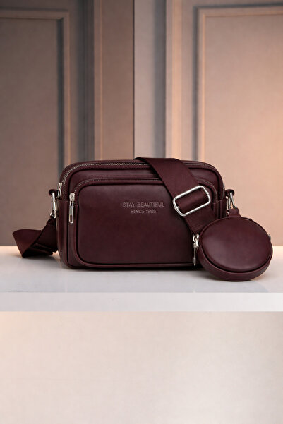 Bersia Women's Burgundy Multi-Compartment Mini Wallet Detailed Crossbody and ...