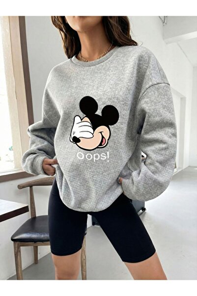LELVANİ Mickey Oops! Written Pattern - Circular Neck Sweatshirt Print