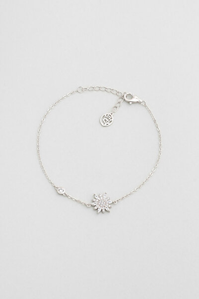 So CHIC... Yıldız Çiçeği 18 Ayar Beyaz Altın Kaplama 19 Cm Gümüş Bileklik