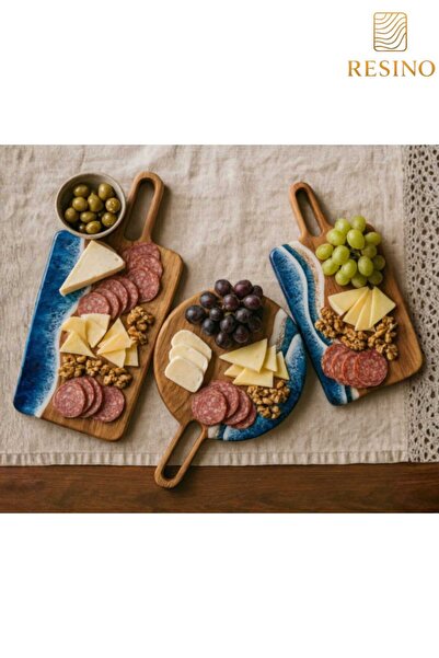 RESINO Ceviz Ağacı & Epoksi El Yapımı Sunum Tahtası Seti | Peynir, Şarküteri ...