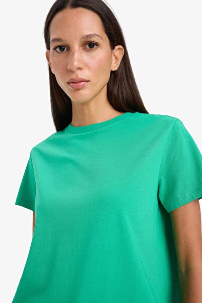 DeFacto Long Fit Crew Neck Basic Plain Combed Cotton Short Sleeve T-Shirt B64...