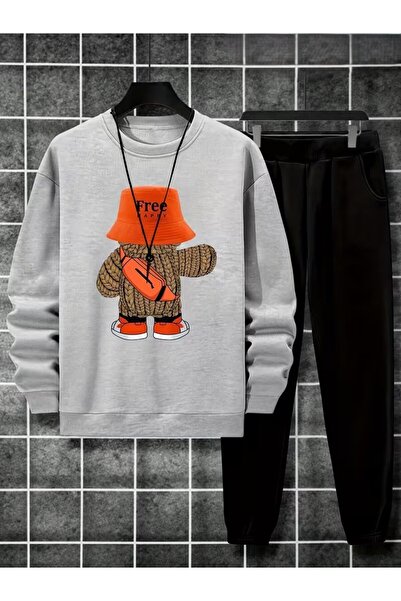 Massgai Unisex Bear Free Happy Printed Crew Neck Oversized Bottom-Top Jogger ...