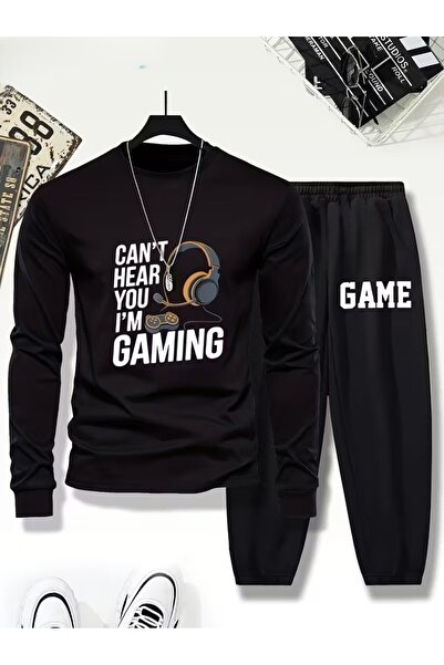 Massgai Unisex Game Gaming Printed Crew Neck Oversized Bottom-Top Jogger Cott...