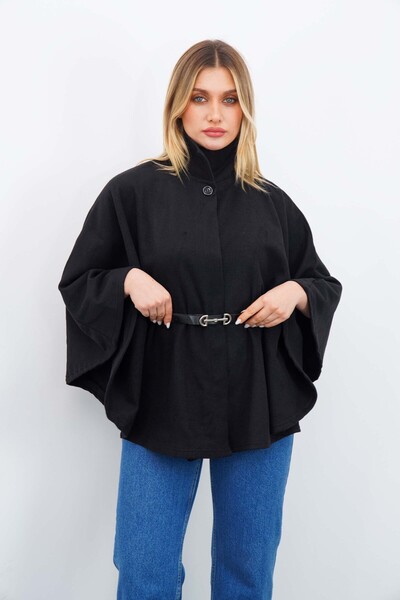 chiccagoo Kadın Siyah Kemerli Kaşe Panço