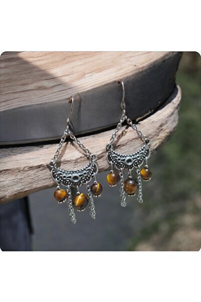 Birtakı'm Şeyler Authentic Handmade Earrings with Tiger Eye Stone