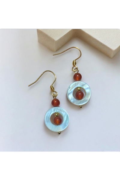 Birtakı'm Şeyler Authentic Handmade Steel Earrings with Agate and Stones