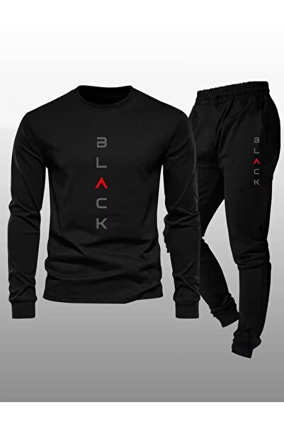 Massgai Unisex Black Printed Crew Neck Oversized Bottom-Top Jogger Cotton Tra...