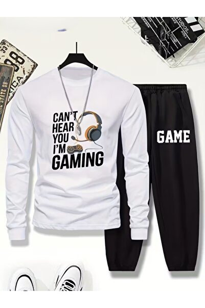 Massgai Unisex Game Gaming Printed Crew Neck Oversized Bottom-Top Jogger Cott...