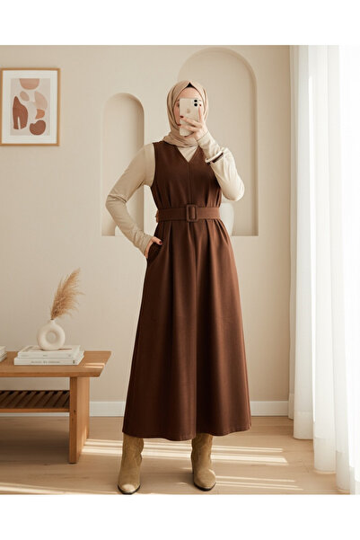 Modamorfo Γυναικείο φόρεμα σουέτ με λεπτομέρεια με λουράκι με λαιμόκοψη σε σχ...