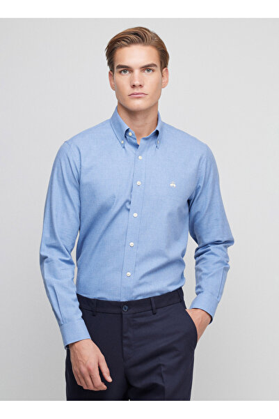 BROOKS BROTHERS Regular Fit Düğmeli Yaka Mavi Erkek Gömlek BBFW25MSH013