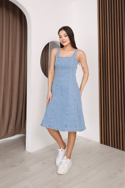 BLUE NATIONAL JEANS Nova Midi Boy Sky Blue Strappy Women's Denim Dress Bnj-4992