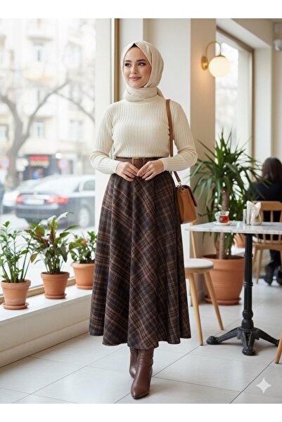 Marjinal Kadın Ekose Kemer Detaylı Etek