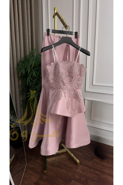 Mazoon Fashion Evening Set 'Two Pieces' in Dusty Rose with Hand Beading