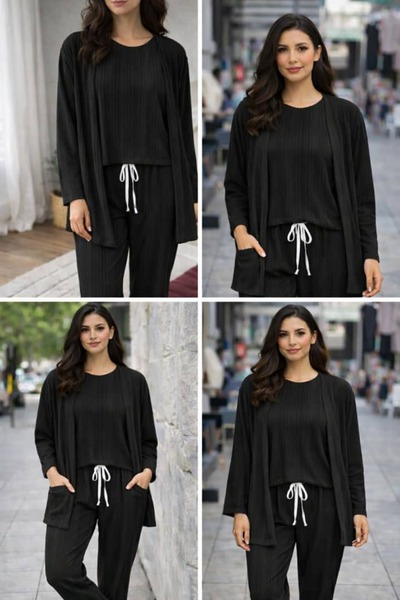 Generic Women's comfortable ribbed three-piece set with a modern cut – for ev...