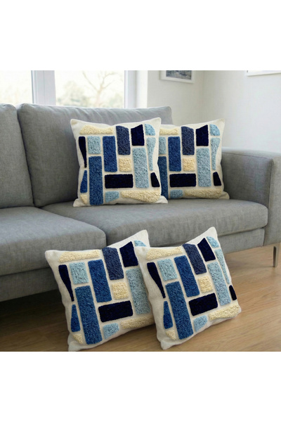 Hayal Dekoratif Punch Embroidery Pattern 3D Digital Printed Blue Color Embroi...