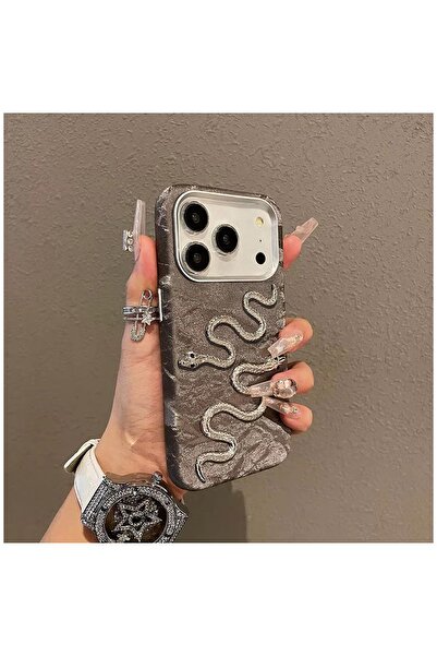 Pro Aksesuar iPhone 17 Pro Max Compatible Case Snake Velvet Fabric Case Gray