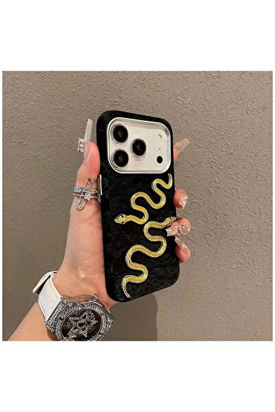 Pro Aksesuar iPhone 17 Pro Compatible Case Snake Velvet Fabric Case Black