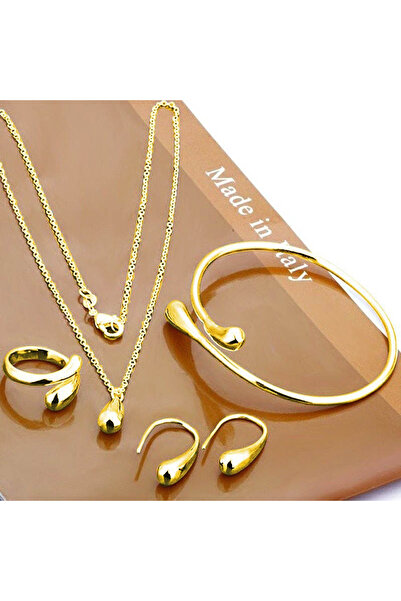 Choice 80812702-Golden Women's Curved Bean Water Drop Earrings Necklace Brace...