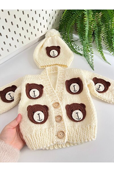 Alis Baby Collection Ayıcıklı Hırka ve Bere / El Örgüsü Hırka Bere