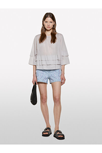 Sisley Women's Gray 100% Cotton Flywheel Detailed Relax Fit Blouse