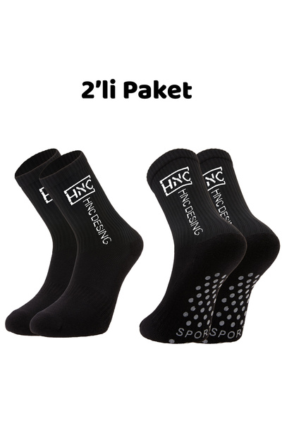 HNC Sport 2'Li Siyah Kaydırmaz Silikonlu Taban Nefes Alan Premium Futbol Fitn...