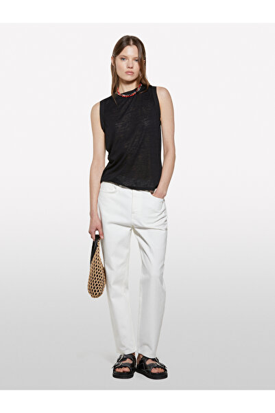 Sisley Women's Black Viscose Blend Regular Fit Tank Top with Button Back