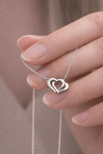 Soleildor İçiçe Geçen Çift Kalp İsimli Gümüş Kolye