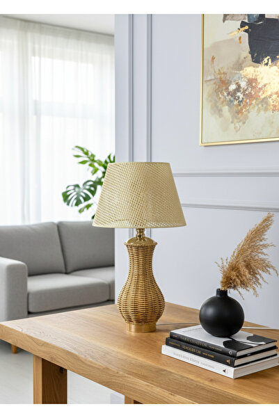 Decodelight Metal Gold Ayak Hasır Rattan Örmeli Gövde Hazeran ve Kumaş Şapkal...
