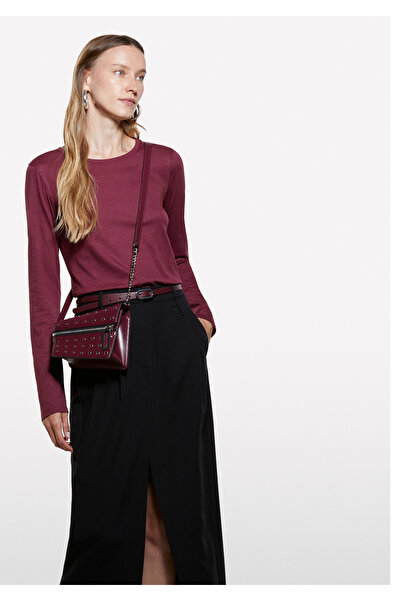 Sisley Women's burgundy cotton & modal blend regular fit crew neck long sleev...