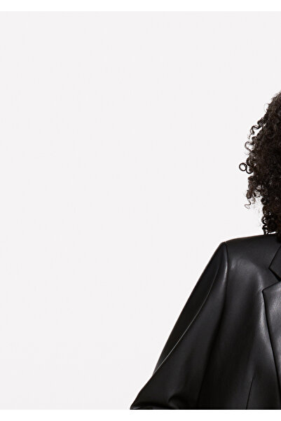 Sisley Women's black faux leather buttoned pocketed regular fit blazer jacket