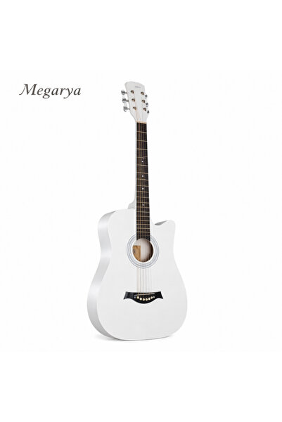 MegArya جيتار صوتي من خشب الزيزفون مقاس 38 بوصة للمبتدئين - لون أبيض، خفيف ال...