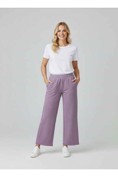 NEW JOURNAL Γυναικείο λιλά παντελόνι φόρμας με 2 κλωστές και ψηλή μέση NJ31