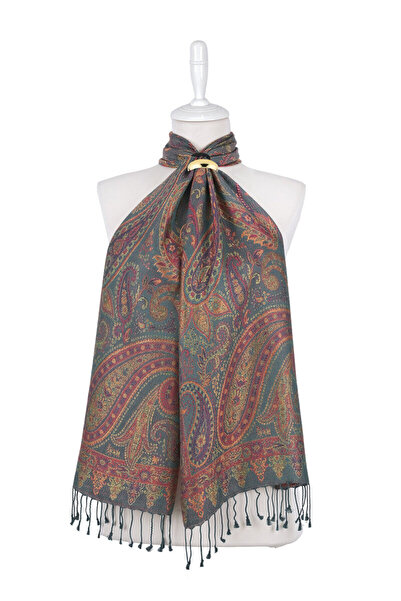 Bursa İpek Eșarfă de mătase țesută Jamawar verde galben