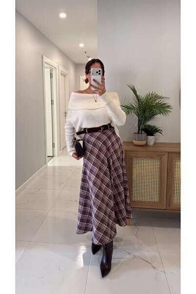 BİRCANÇİL Fusta cu curea în carouri, maro și neagră Nusica