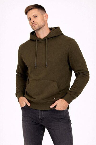 Polo State Men's Hooded 3 İplik İçi Şa Fleece-Lined Flow Sweatshirt Khaki