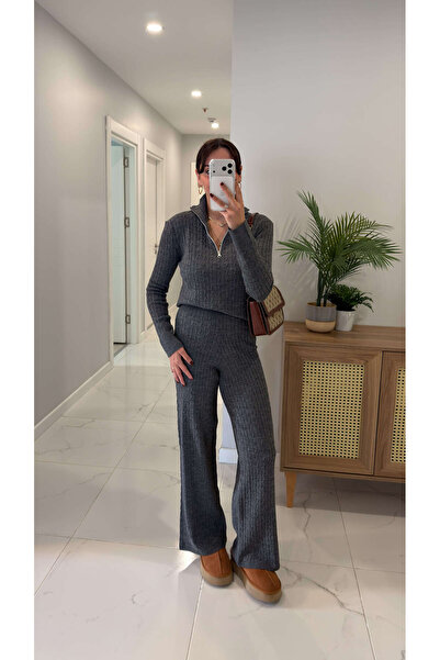 BİRCANÇİL Nerosa Anthracite Zippered Knitwear Set