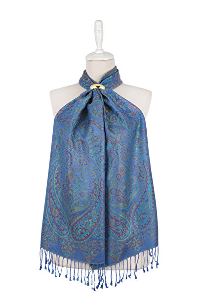 Bursa İpek Eșarfă de mătase țesută Jamawar albastru violet